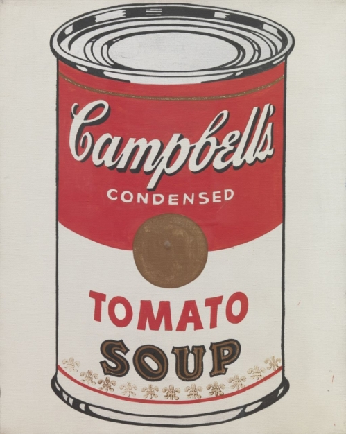 Andy Warhol: Campbell's paradicsomleves, 1962. Warhol életében legtöbbször Marilyn Monroe arcképét és a Campbell's cég leveseit festette meg. Kevesen tudják, hogy megrajzolta a magyar dobostortát is, ami természetesen véletlenül sem hasonlít az eredetihez. Inkább olyan, mint Bábel tornya